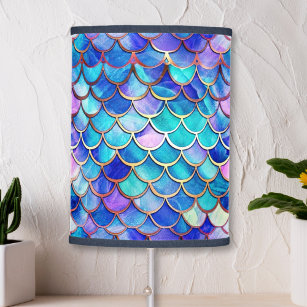 Colorful Mermaid Scales Pattern Little Girls Table Lamp