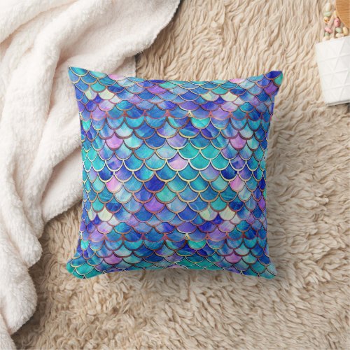Colorful Mermaid Scales Pattern Little Girls Throw Pillow