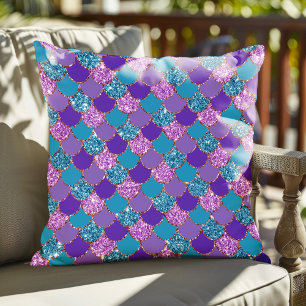Colorful mermaid scales pattern throw pillow