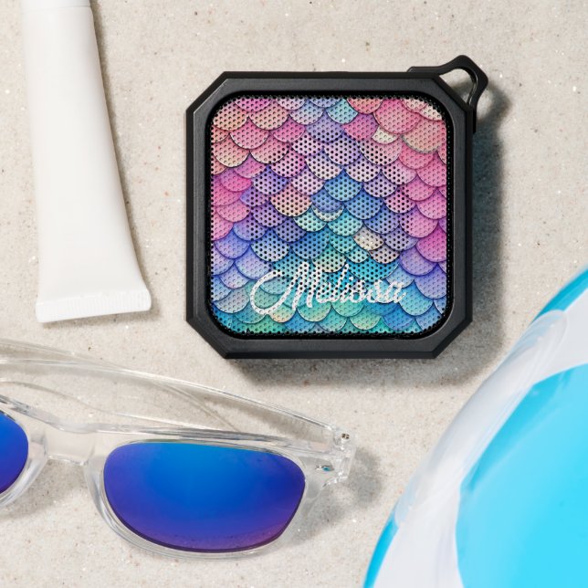 colorful mermaid scales script monogram bluetooth speaker (Insitu(Beach))