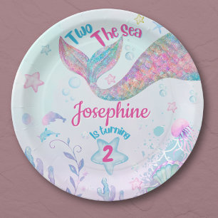 Colorful Mermaid second birthday Paper Plates