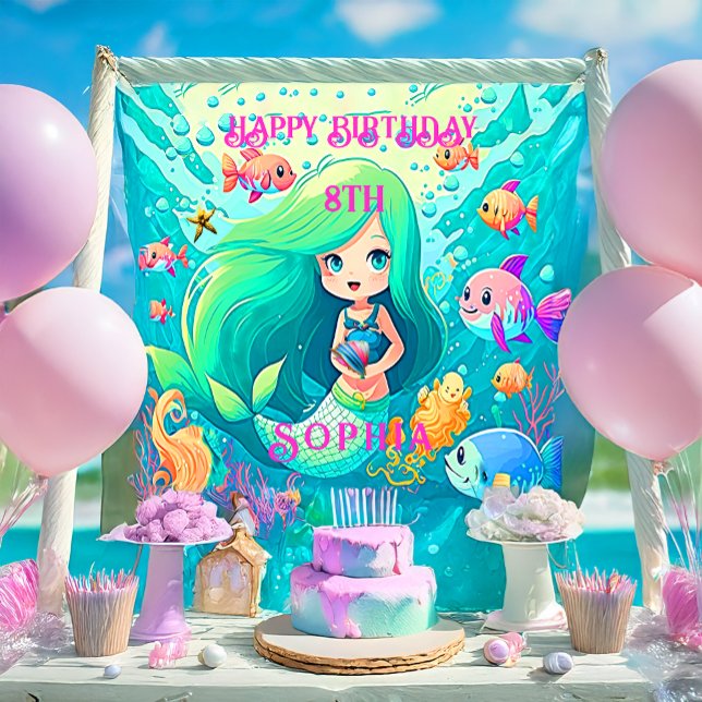 Colorful Mermaid Themed Happy Birthday Party Poster (Colorful Mermaid Themed Birthday Party Poster)
