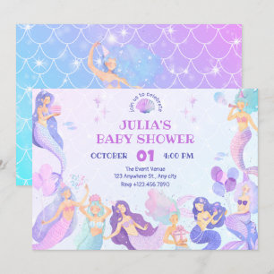 Colorful mermaid under the sea baby shower invitation