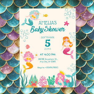Colorful Mermaid Under the Sea baby shower Invitation