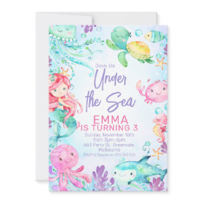 Colorful Mermaid Under the Sea Birthday Invitation