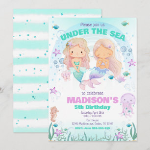 Colorful Mermaid Under the Sea Birthday  Invitation