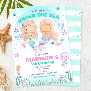 Colorful Mermaid Under the Sea Birthday  Invitation