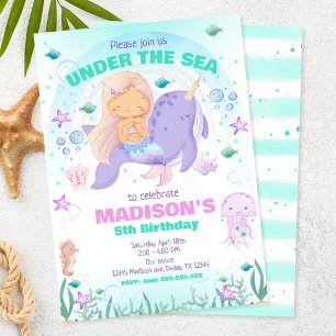 Colorful Mermaid Under the Sea Birthday Invitation