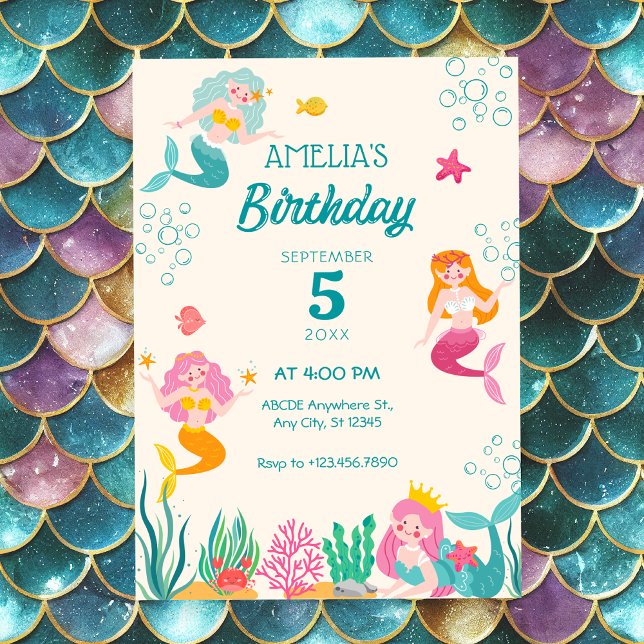 Colorful Mermaid Under the Sea birthday Invitation (Creator Uploaded)