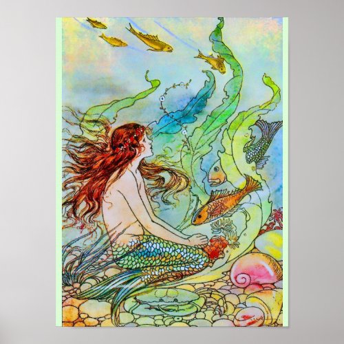 Colorful Mermaid Under the Sea Poster