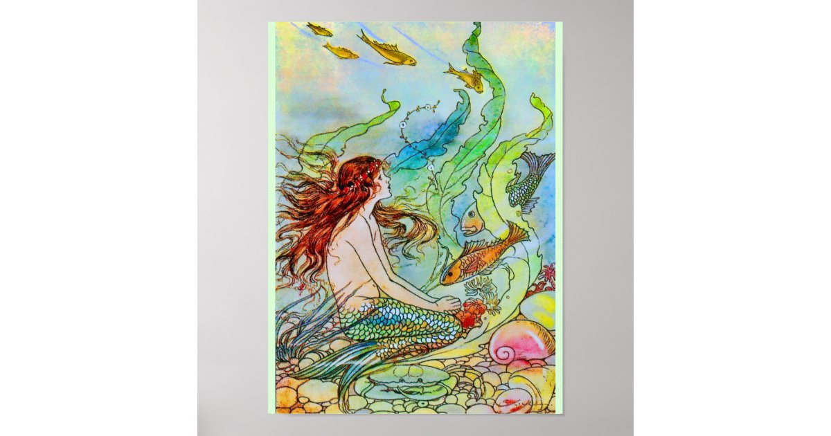 Colorful Mermaid Under the Sea Poster | Zazzle