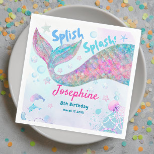 Colorful Mermaid watercolor birthday custom Napkins