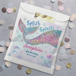 Colorful Mermaid watercolor birthday Favor Bag