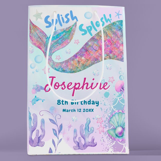 Colorful Mermaid watercolor birthday Medium Gift Bag (Creator Uploaded)