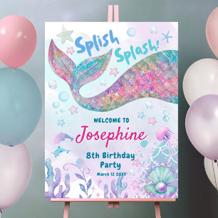 Colorful Mermaid watercolor birthday welcome sign