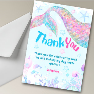 Colorful Mermaid whimsical birthday Thank you Card