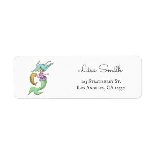 Colorful Mermaid with Broken Arm Return Address Label