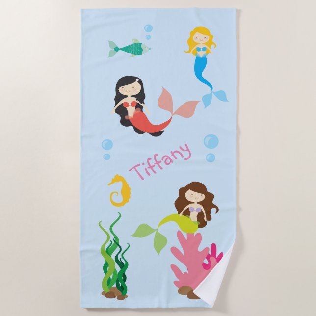 Colorful Mermaids Beach Towel (Front)