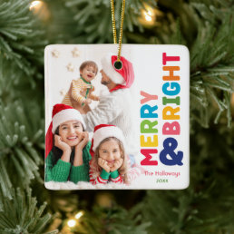 Colorful Merry and Bright Ceramic Ornament