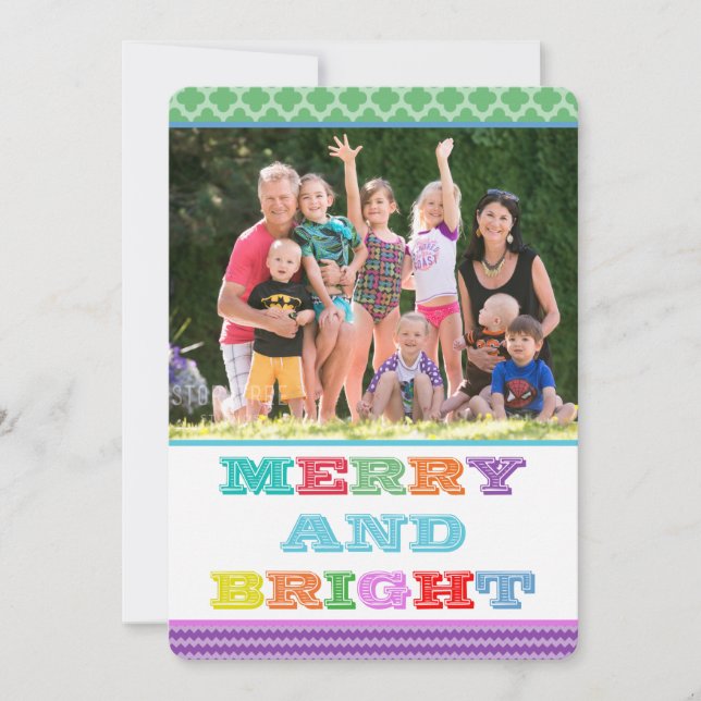 Colorful Merry and Bright Christmas Flat Card (Front)