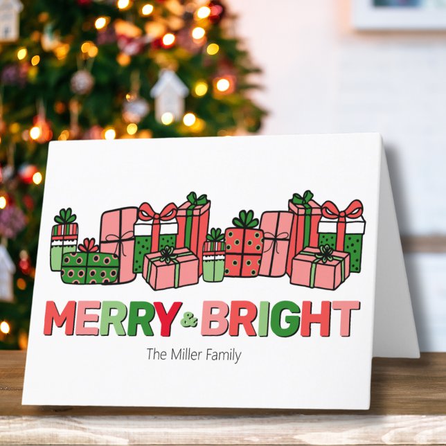 Colorful Merry And Bright Christmas Holiday Card (Cute Modern Red Green Pin Merry Bright Christmas Holiday Card )