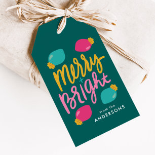 Colorful Merry and Bright Christmas Lights Holiday Gift Tags