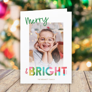Colorful Merry and Bright Christmas Photo Greeting Holiday Card