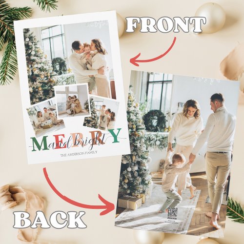 Colorful Merry and Bright Christmas Photo Holiday Card