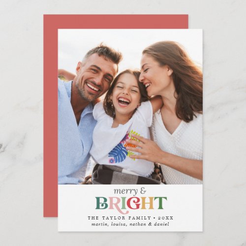 Colorful Merry and Bright Christmas Portrait Photo Holiday Card