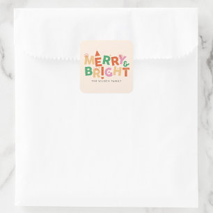 Colorful Merry and Bright Family Square Sticker