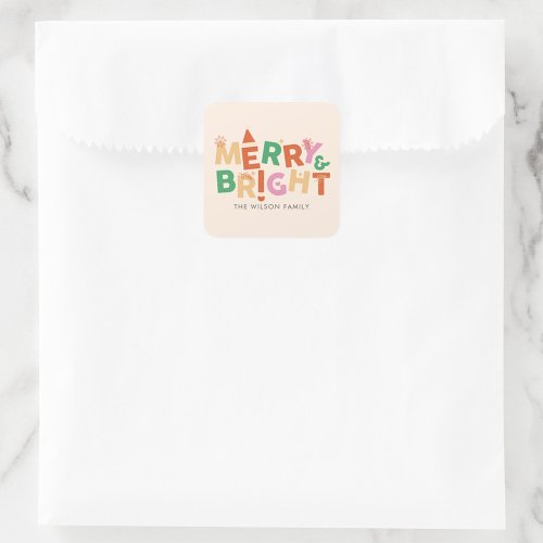 Colorful Merry and Bright Family  Square Sticker
