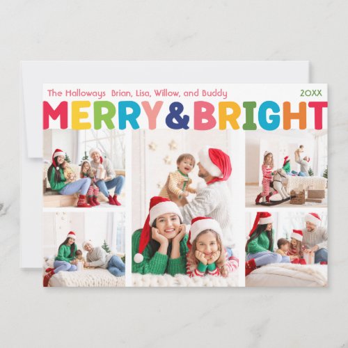 Colorful Merry and Bright Five Photo Holiday Card