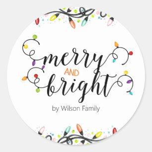 Colorful Merry and Bright for Holiday party Classic Round Sticker
