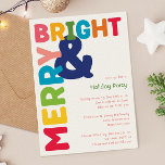 Colorful Merry and Bright Holiday Party Invitation<br><div class="desc">Capture the joy and magic of the holiday season with this unique and festive, colorful merry and bright holiday party invitation. Its simple yet fun design features a rainbow color palette of red, green, yellow, blue, orange, and pink, creating a vibrant and cheerful atmosphere. The creative and minimalist approach, with...</div>