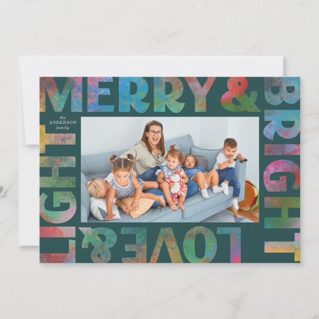 Colorful Merry and Bright Love and Light Holiday Card (Front)
