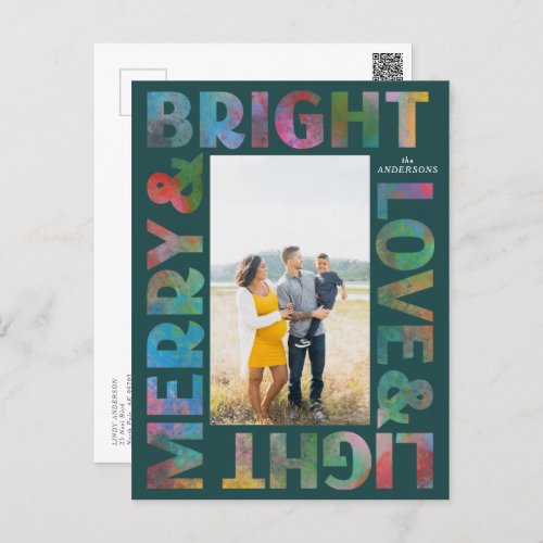 Colorful Merry and Bright Love and Light Holiday Postcard