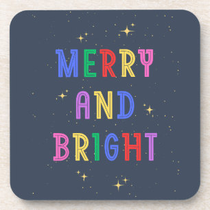 Colorful Merry and Bright, navy Beverage Coaster