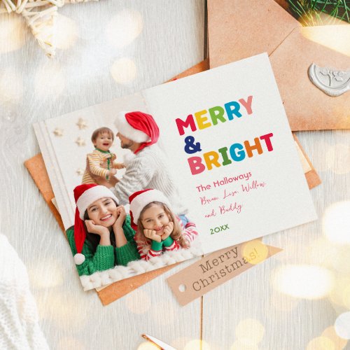 Colorful Merry and Bright One Photo Holiday Card