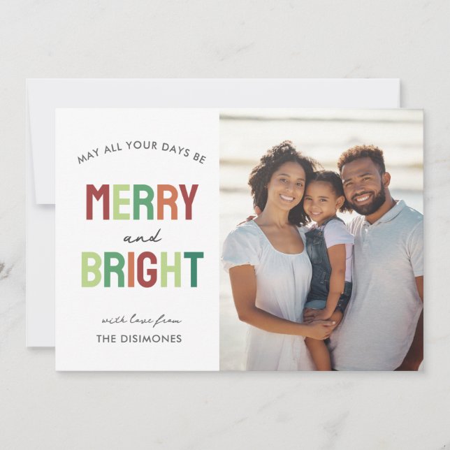 Colorful Merry and Bright Photo Holiday Card (Front)