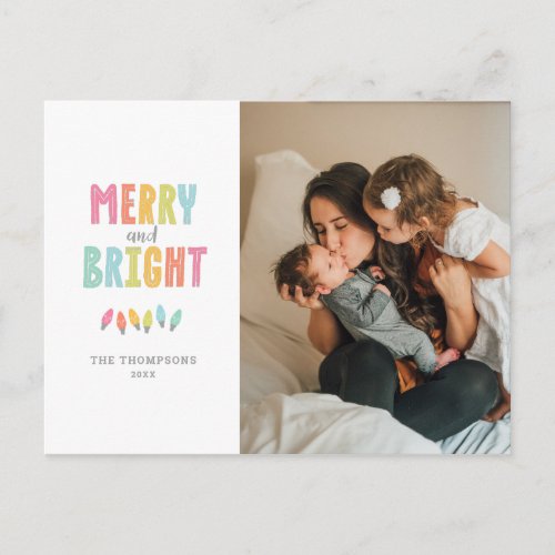 Colorful Merry and Bright Photo Holiday Postcard