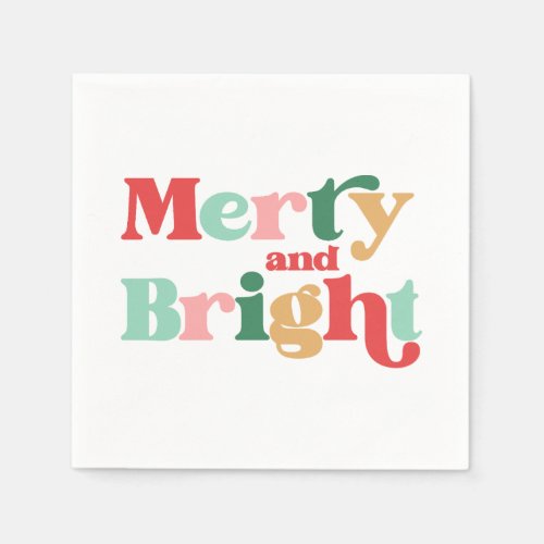 Colorful Merry And Bright Retro Christmas Holiday Napkins