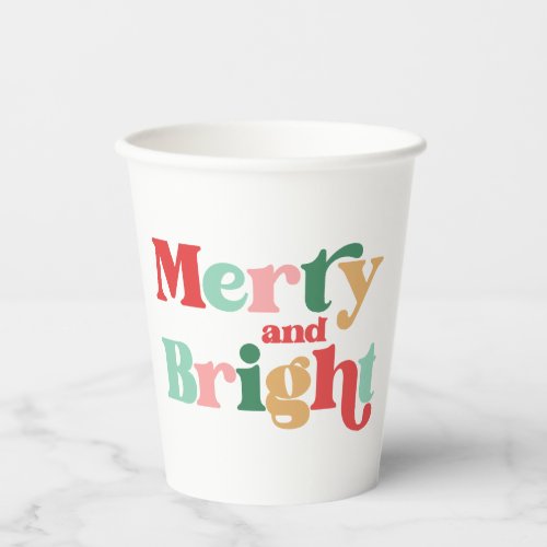 Colorful Merry And Bright Retro Christmas Holiday Paper Cups