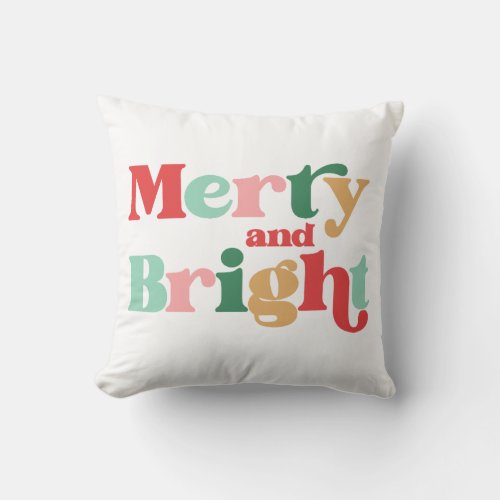 Colorful Merry And Bright Retro Christmas Holiday Throw Pillow