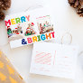 Colorful Merry and Bright Year in Review 3 Photo Holiday Postcard