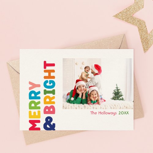 Colorful Merry and Bright Year In Review 4 Photo Holiday Card