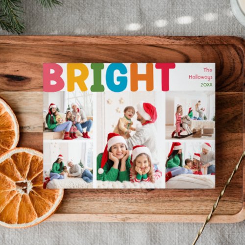 Colorful Merry and Bright Year In Review 5 Photo Holiday Card