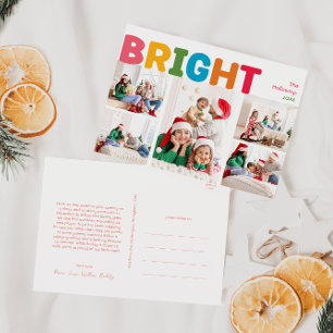 Colorful Merry and Bright Year in Review 5 Photo Holiday Postcard