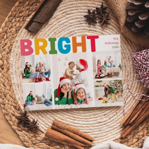 Colorful Merry and Bright Year In Review 8 Photo Holiday Card
