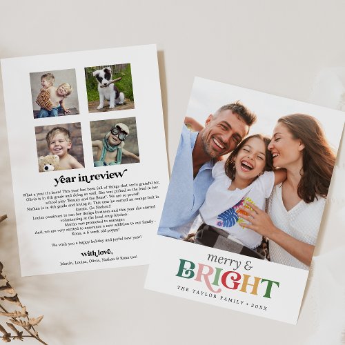 Colorful Merry and Bright Year In Review Portrait Holiday Card
