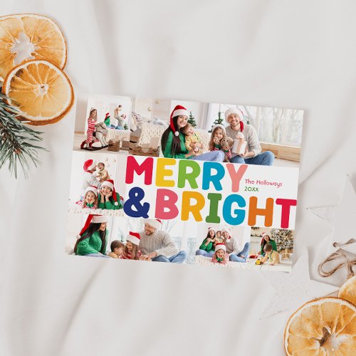 Colorful Merry and Bright Year In Review Six Photo Holiday Card